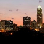 View of downtown buildings and lights.